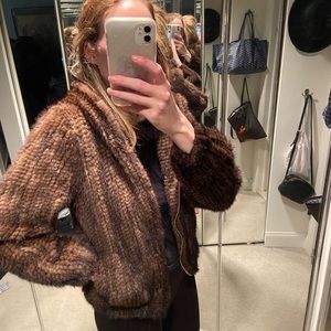 Brown knit mink hooded sweater jacket